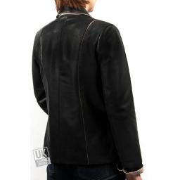 Women's Black contrast Ivory  Leather Jacket - Plus Size - Cameo - Rear