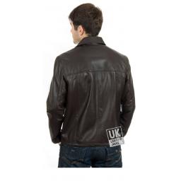 Men's Brown Leather Jacket - Classic Harrington - Back