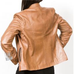 Ladies Tan Leather Jacket - Florence - Back