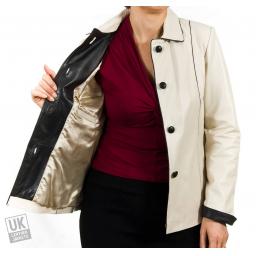 Ladies Ivory Leather Jacket - Ariel - Lining