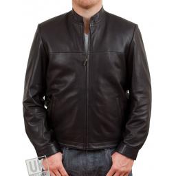 Men's Black Leather Jacket - McQueen - Front