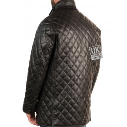 Mens Quilted Black Leather Jacket - Hip Length - Redford - Back