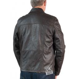 Mens Classic Zip Leather Jacket - Vintage Brown - Back