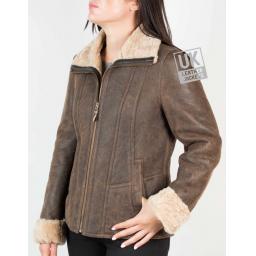 Womens Sheepskin Jacket - Funnel Neck Zip Collar- Lara - Front