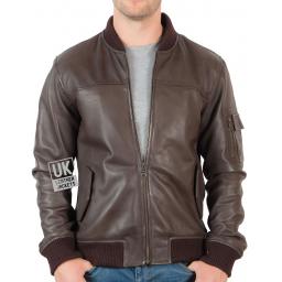 Men's Leather Bomber Jacket in Brown - MA-1 - Front