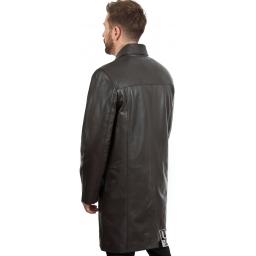 Men's Knee Length Brown Leather Coat - Saint - Back