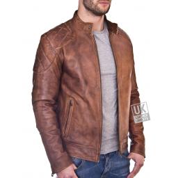 Mens Vintage Tan Leather Jacket - Corado - Side