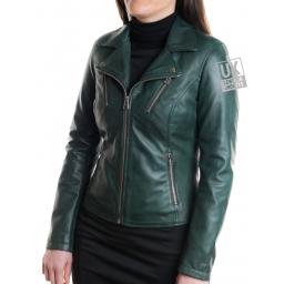Womens Green Leather Jacket - Mystique - Front