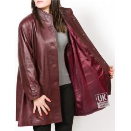 Women's Burgundy Leather Swing Coat - Jewel - Lining