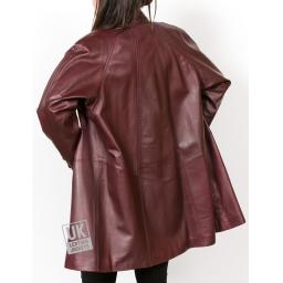 Women's Burgundy Leather Swing Coat - Plus Size - Delia - Back