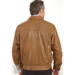 Men's Tan Leather Jacket - Plus Size - Oregon - Rear