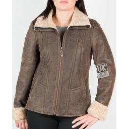 Womens Sheepskin Jacket - Funnel Neck Zip Collar- Lara - Front Zip