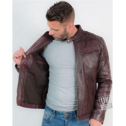 Men’s Leather Biker Jacket - Zurich - Vintage Burgundy - Lining