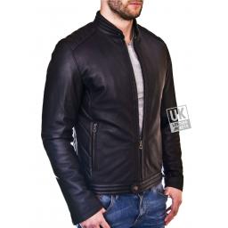 Mens Black Leather Jacket - Omega - Front