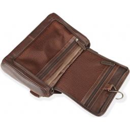 Vintage Brown Leather Wash Bag - Biscay - Flat Open