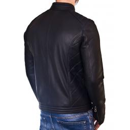 Mens Black Leather Jacket - Omega - Back