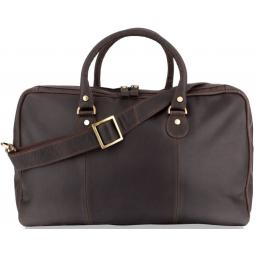 Matt Vintage Brown Leather Travel Holdall Bag - Blenheim - Front with Shoulder Strap