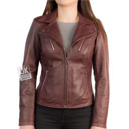 Womens Burgundy Leather Jacket - Mystique - Front