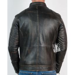 Mens Burnished Black Leather Jacket - Ellin - Back