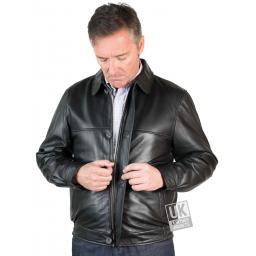 Mens Black Leather Jacket - Radford - Comfort Fit - Front Centre Zip