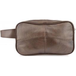 Brown Leather Wash Bag - Yangtze - Front
