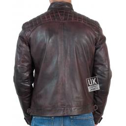 Men's Leather Jacket - Lancer - Vintage Burgundy - Back