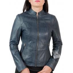Womens Vintage Blue Leather Jacket - Danielle - Front