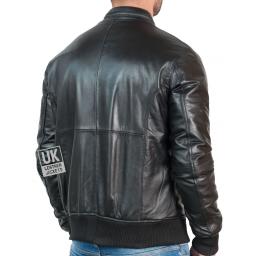 Men's Black Leather Bomber Jacket - Voltan - Back
