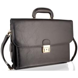Black Leather Briefcase - Buchanan - Front 1