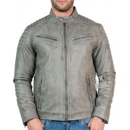 Men’s Leather Biker Jacket - Zurich - Vintage Grey - Front