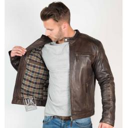 Mens Vintage Brown Leather Jacket - Mustang - Lining