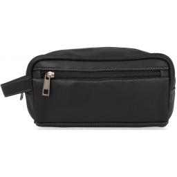 Black Leather Wash Bag by Pierre Cardin - Atlantic - Front