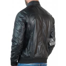 Mens Black Leather Bomber Jacket - Bronson - Back