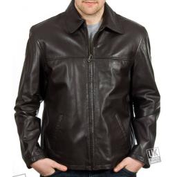 Men's Brown Leather Jacket - Classic Harrington - Main