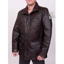 Men's Toned Brown Leather Coat Jacket - Portland II - Front
