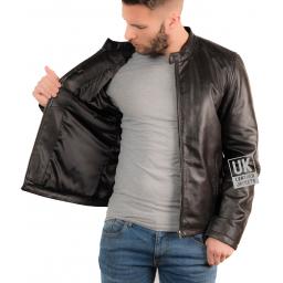 Men's Black Leather Jacket - Minimalist - Lining