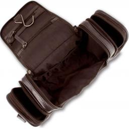 Brown Leather Wash Bag - Zambezi - Top View Open