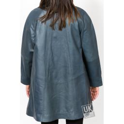 Women's Blue Leather Swing Coat - Plus Size - Delia - Back