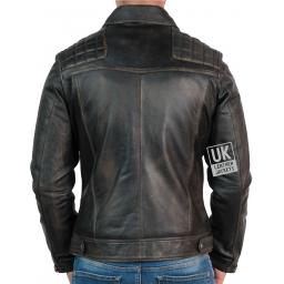 Mens Leather Biker Jacket - Hurricane - Burnished Black - Back