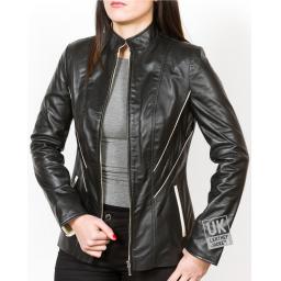 Women's Longer Length Black Leather Jacket - Anais - Open