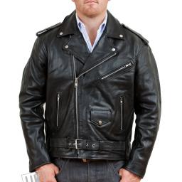 Men's Black Leather Biker Jacket in Cow Hide - Harley - Front