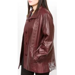Ladies  3/4 Length Burgundy Leather Coat Jacket - Faith - Main