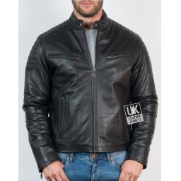 Men’s Black Leather Biker Jacket - Zurich - Front