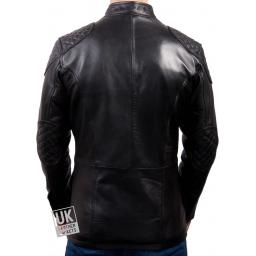 Mens Black Leather Vintage Racing Jacket - Storm - Back