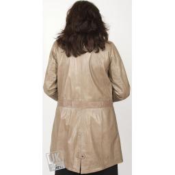 Women's Taupe Leather Parka Coat - Hazel - Rear
