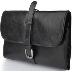 Black Leather Wash Bag - Sepik - Front Side on