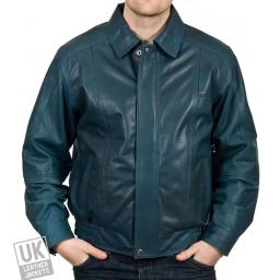 Men's Blue Leather Jacket - Plus Size - Oregon - Cover