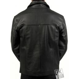Men's Black Hide Leather Jacket - Classic Harrington - Back
