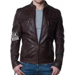 Men's Brown Leather Jacket - Titanium - Front