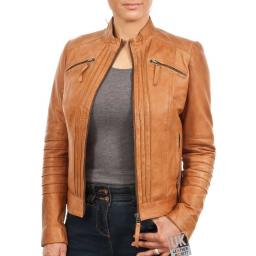 Ladies Tan Leather Jacket - Lima - Cover